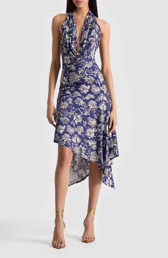Alice + Olivia Dani Floral Asymmetric Halter Dress