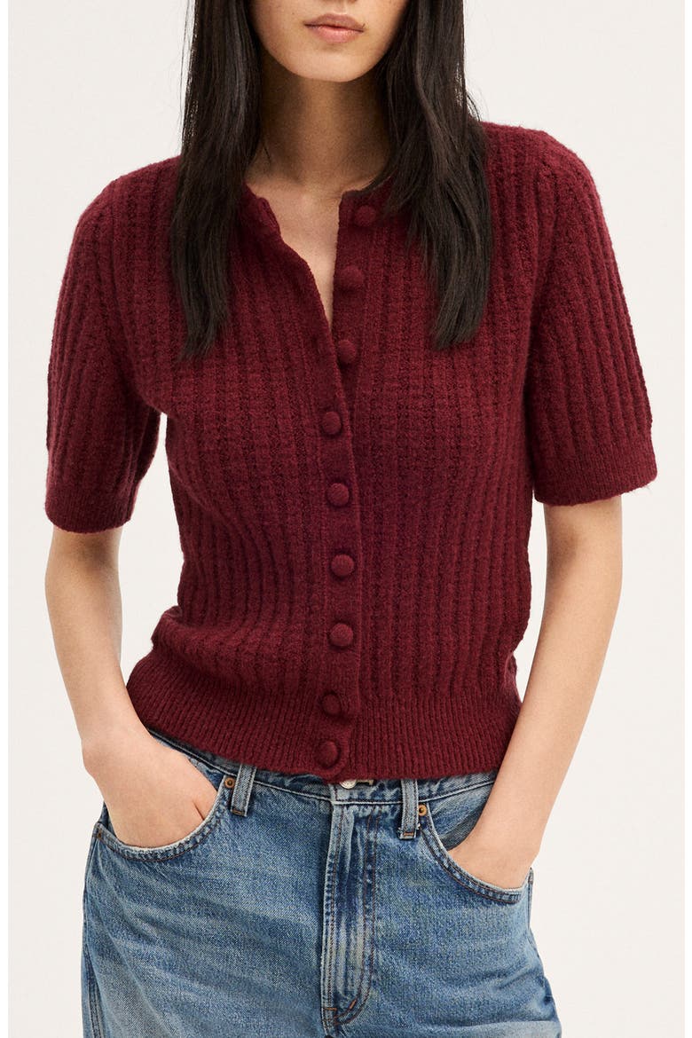 Textured Stitch Short Sleeve Cardigan, Main, color, CABERNET