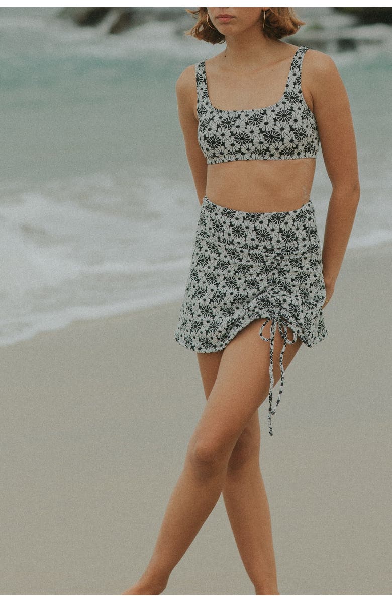 Geode Swimwear Daisy Drawstring Swim Skirt, Alternate, color, Black