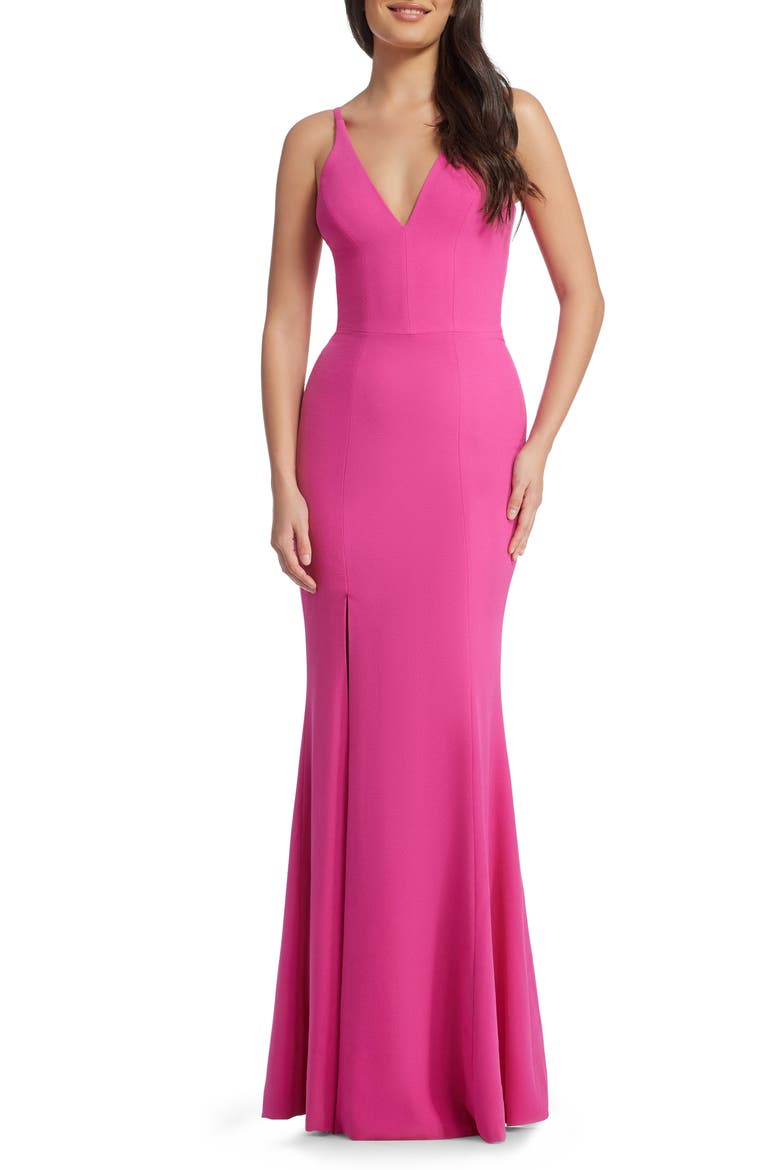 Iris Slit Crepe Gown, Alternate, color, BRIGHT FUCHSIA