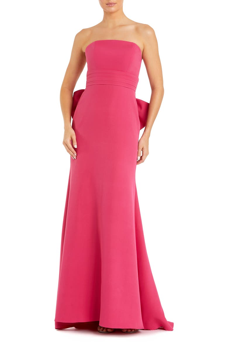 Strapless Oversized Statement Bow Crepe Gown, Main, color, Hot Pink