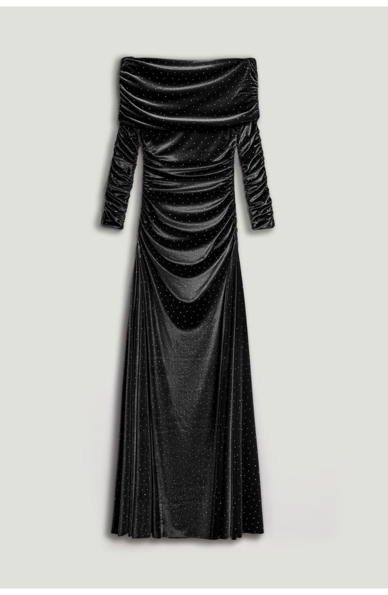 Nocturne Off-Shoulder Velvet Maxi Dress with Rhinestone Detail, Alternate, color, Black