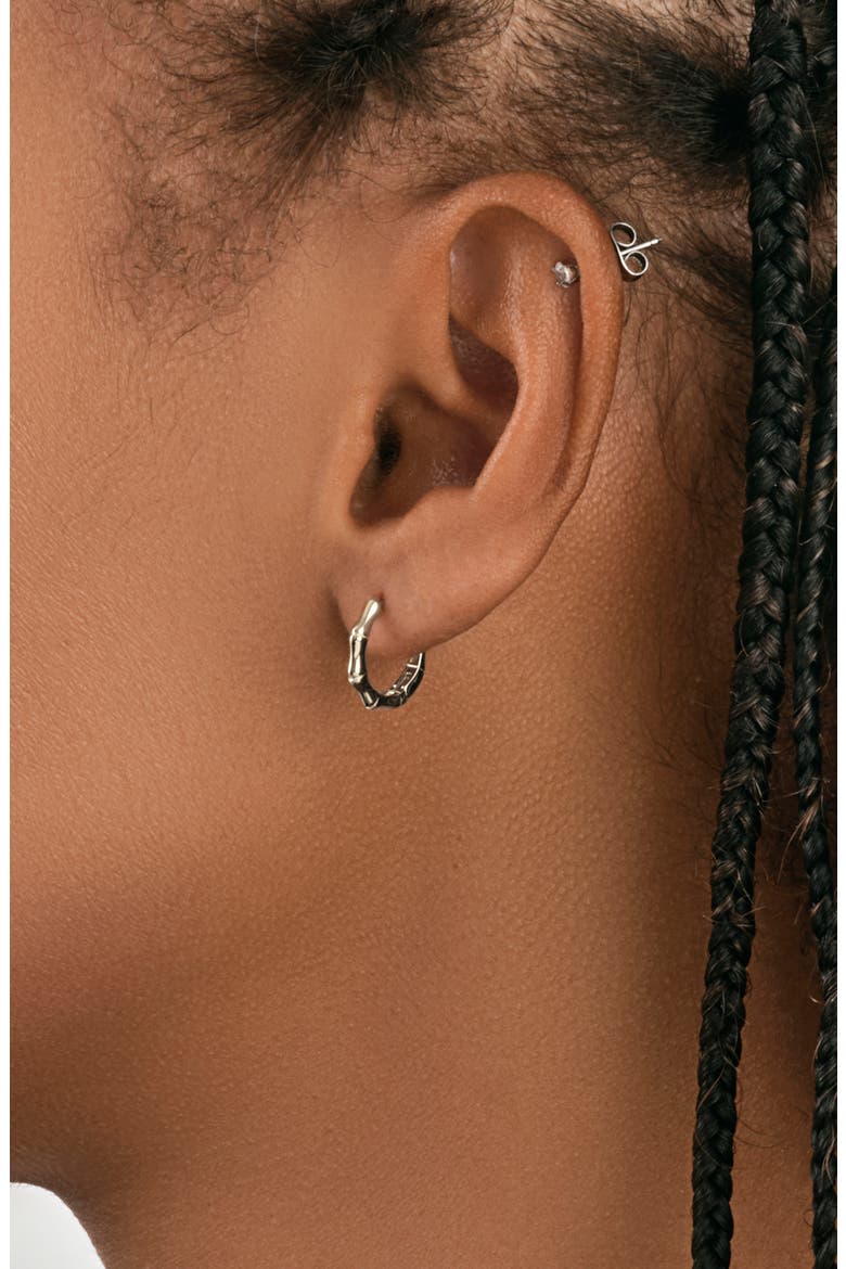 Bamboo Huggie Earrings, Alternate, color, SILVER