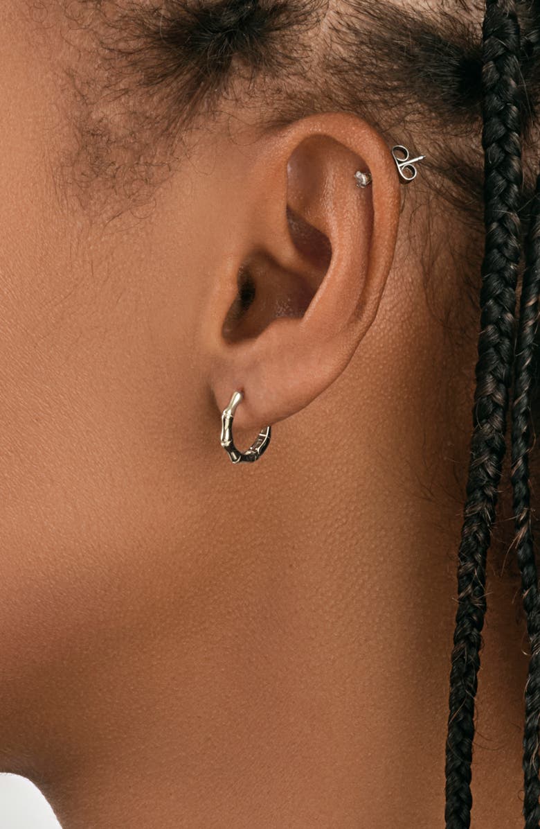 Sterling Forever Bamboo Huggie Earrings, Alternate, color, Silver