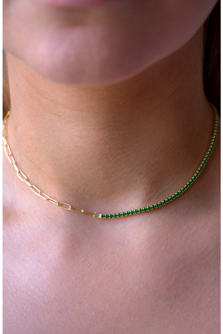 Half Cubic Zirconia Tennis Necklace, Alternate, color, GOLD