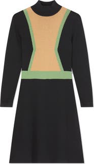 LK Bennett Natalia Colorblock Long Sleeve Merino Wool & Cotton Sweater Dress