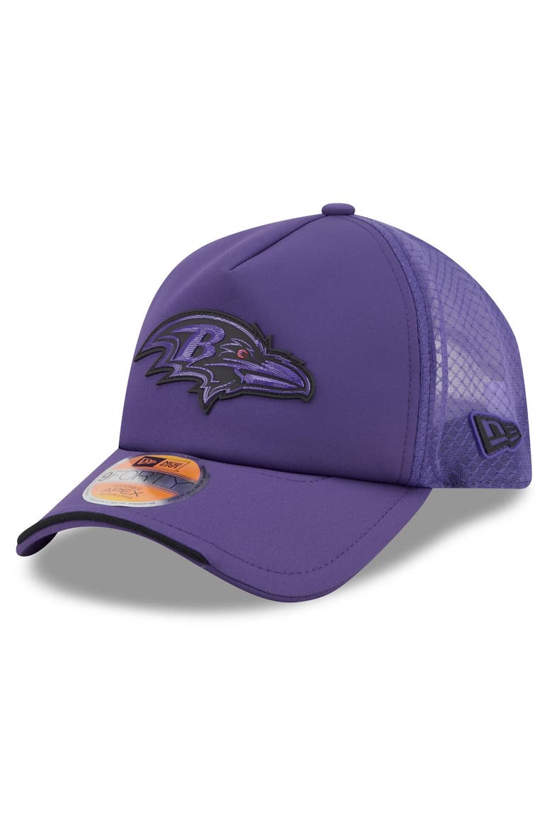 Men's New Era Purple Baltimore Ravens 2026 Sideline Apex 9FORTY Adjustable Trucker Hat, Main, color, Purple