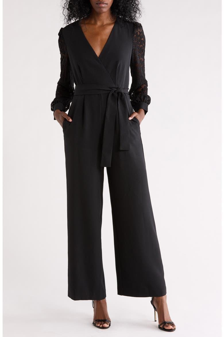 Lace Long Sleeve Jumpsuit, Main, color, BLACK