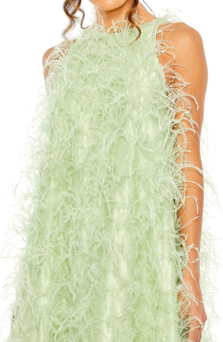 Mac Duggal Satin Feather High-Low Evening Dress with Trapeze Silhouette, Alternate, color, Mint