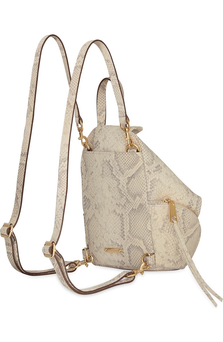 Rebecca Minkoff Mini Julian Snakeskin Print Fringe Convertible Backpack, Alternate, color,