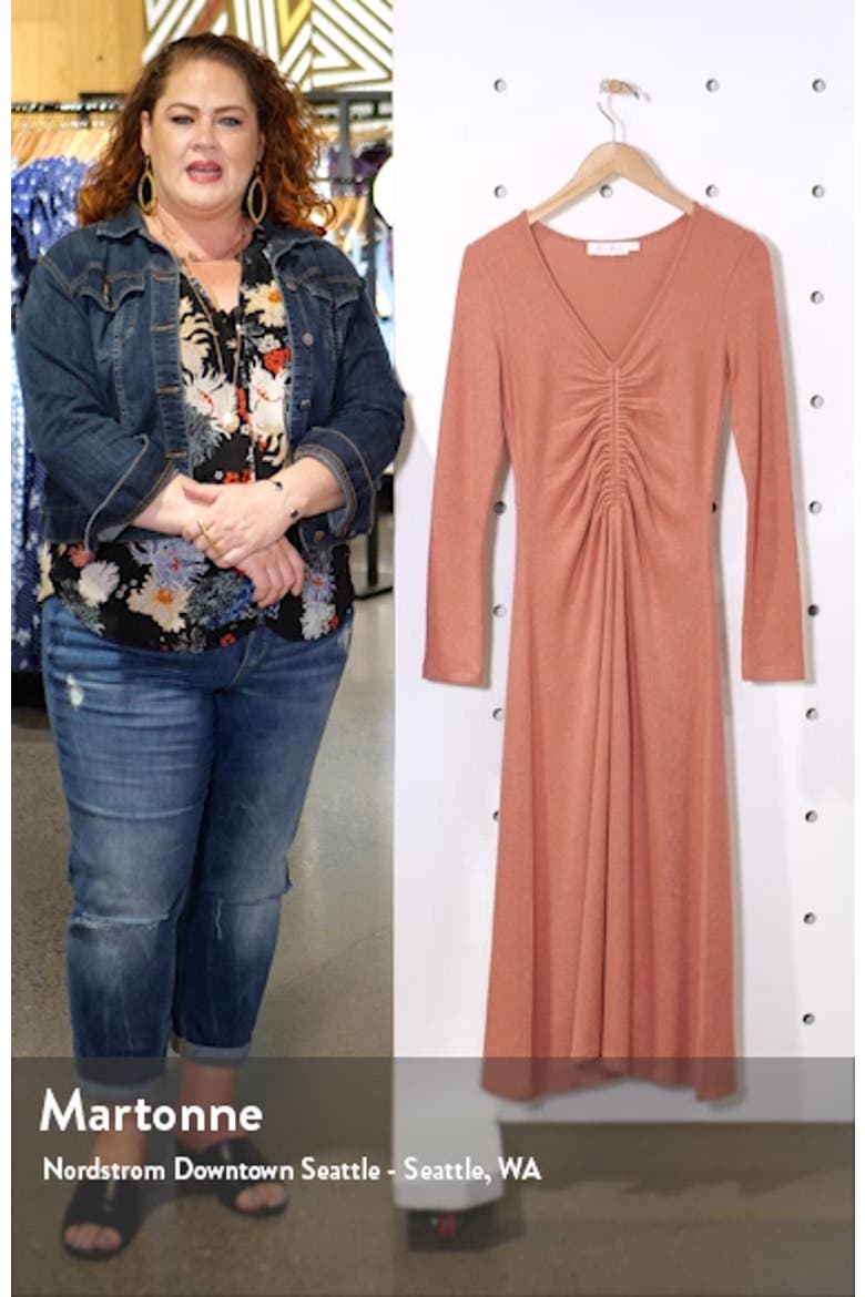 Cinch Front Long Sleeve Midi Sweater Dress video