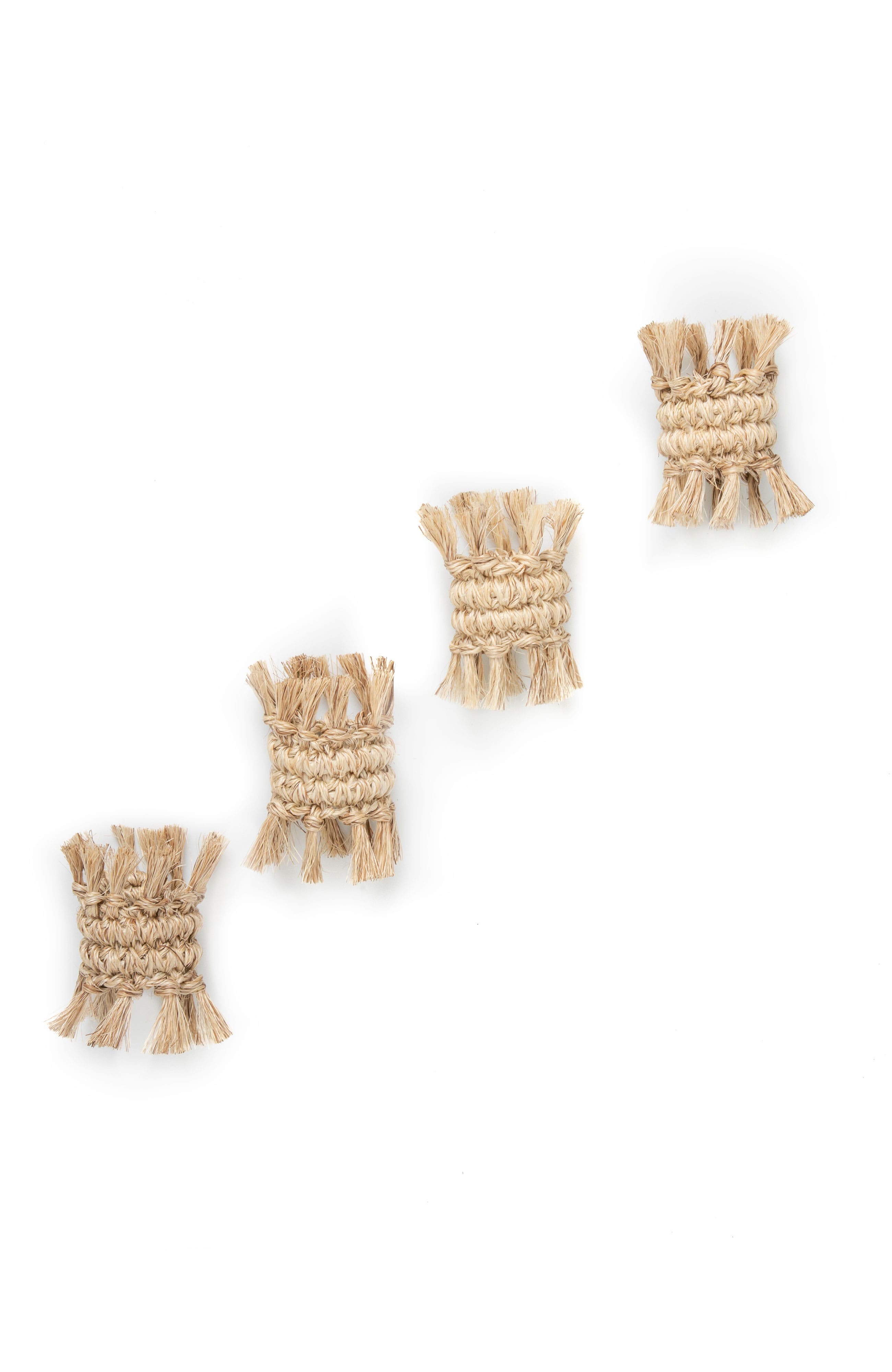 Tallo de Olivo Fique Fringe Napkin Rings Set of 4 in Natural 