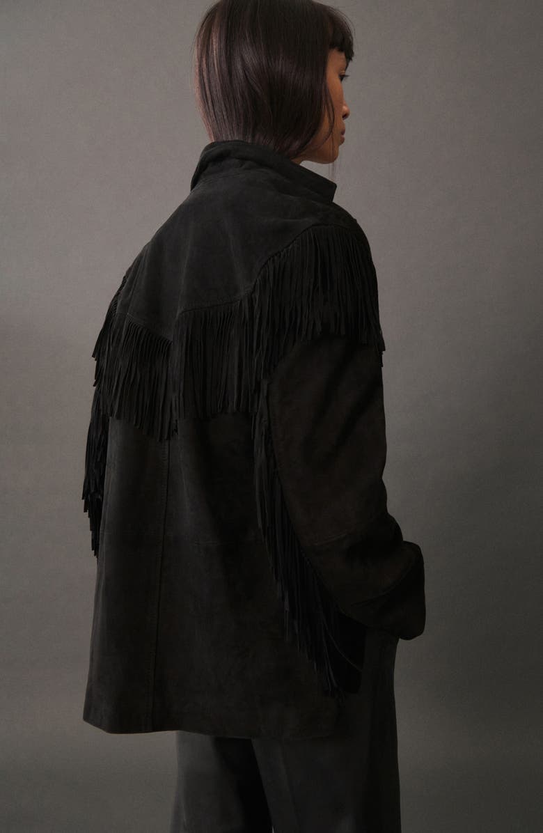 MANGO Fringed Leather Jacket, Alternate, color, 