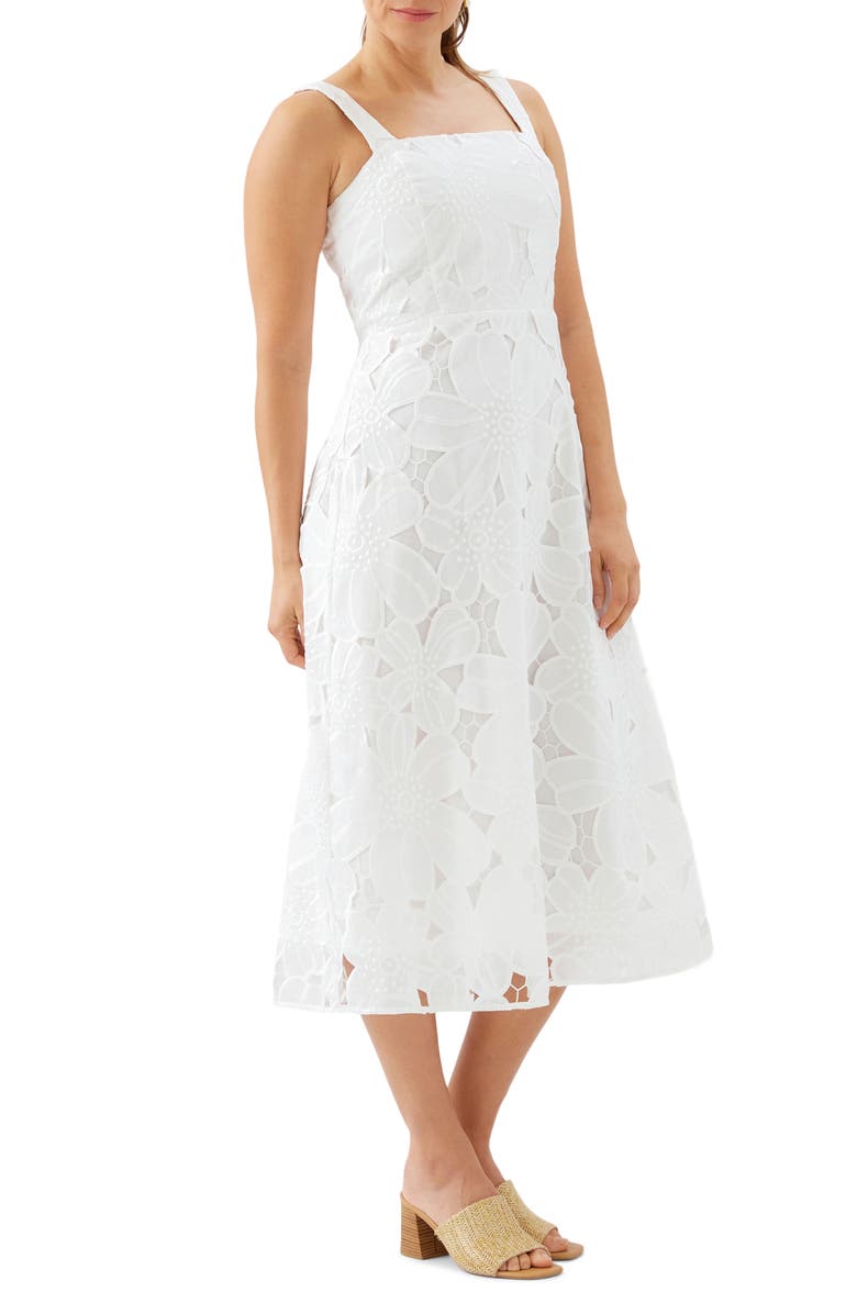Karen Kane Embroidered Cutout Sundress, Alternate, color, Off White