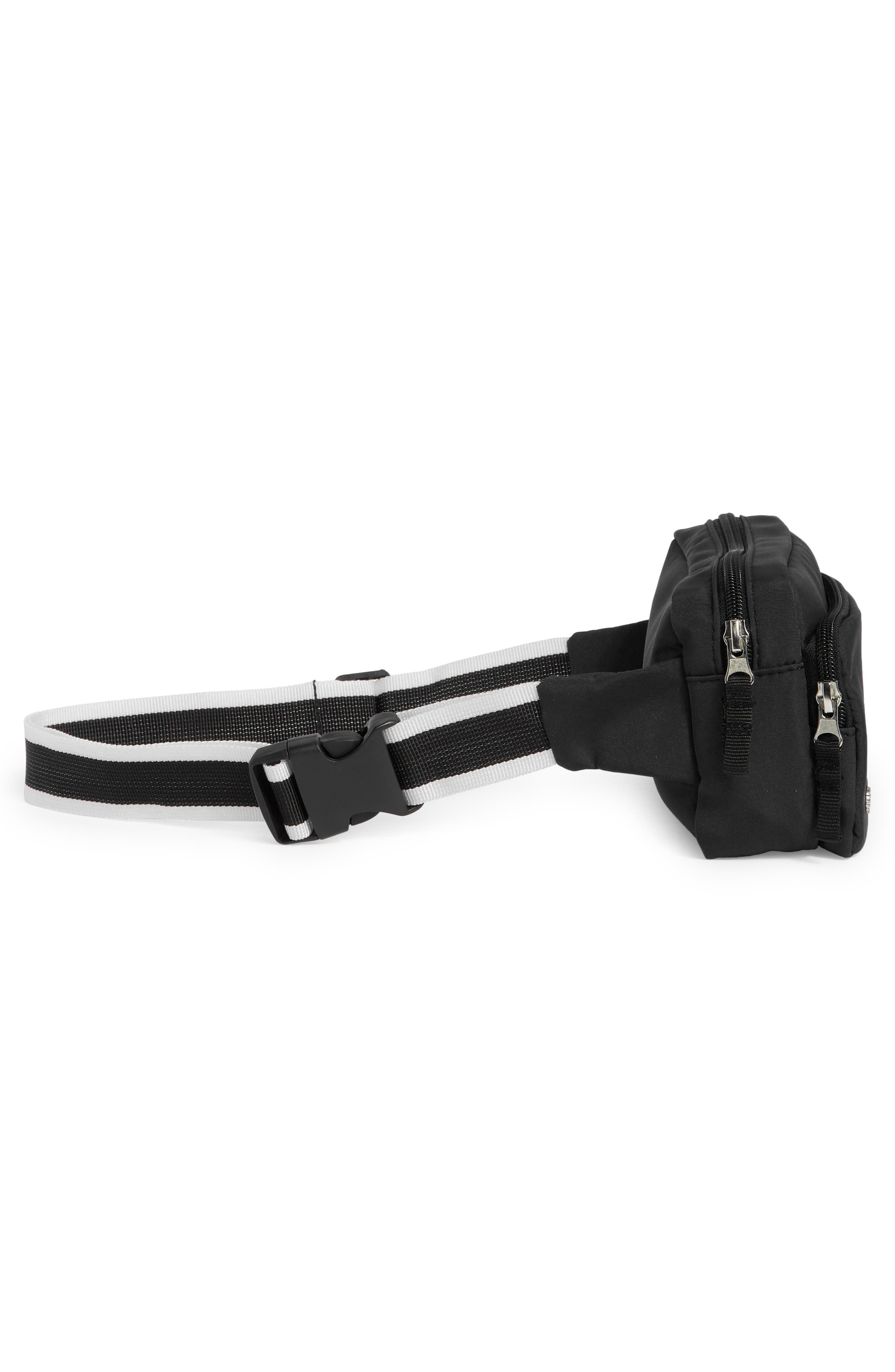 Z by Zella Double Zip Belt Bag, Alternate, color, Black-Stripe