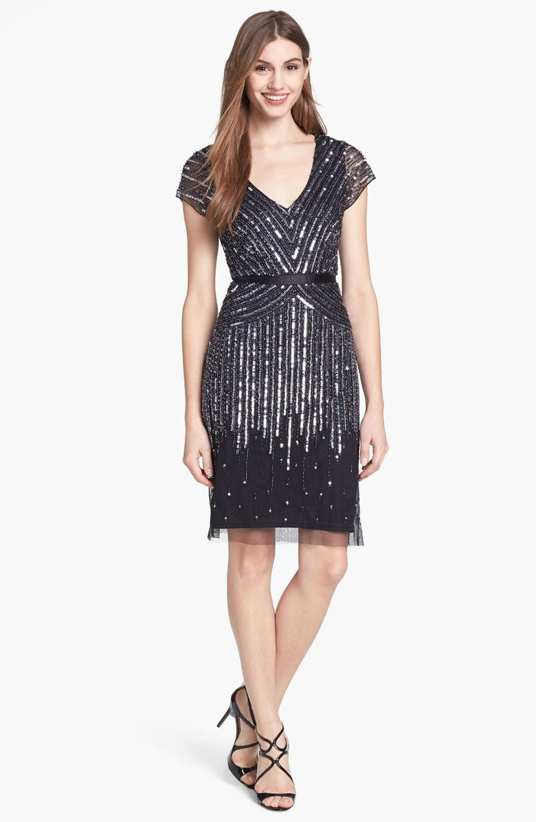 Adrianna Papell Embellished Mesh Dress, Main, color, 