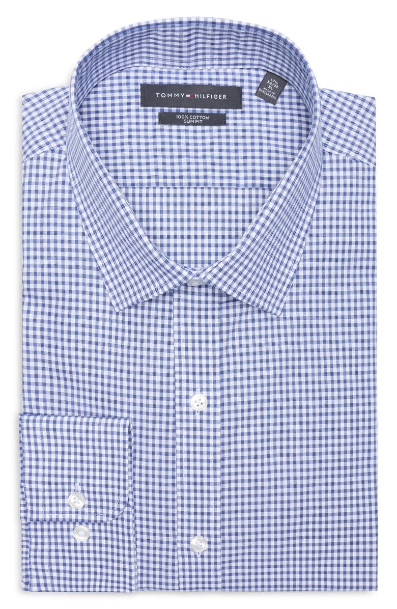 Tommy Hilfiger Slim Fit Gingham Dress Shirt, Main, color, Marine