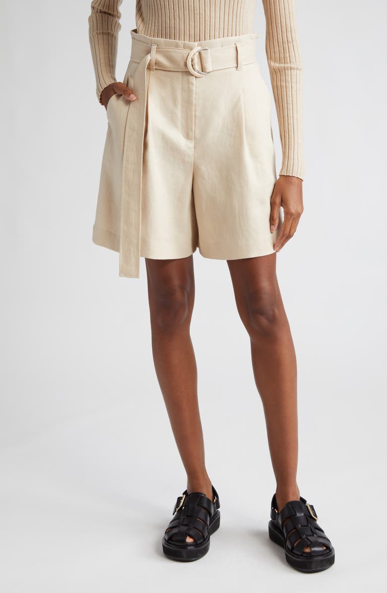 Lafayette 148 New York Degraw Belted Linen Shorts, Main, color, 