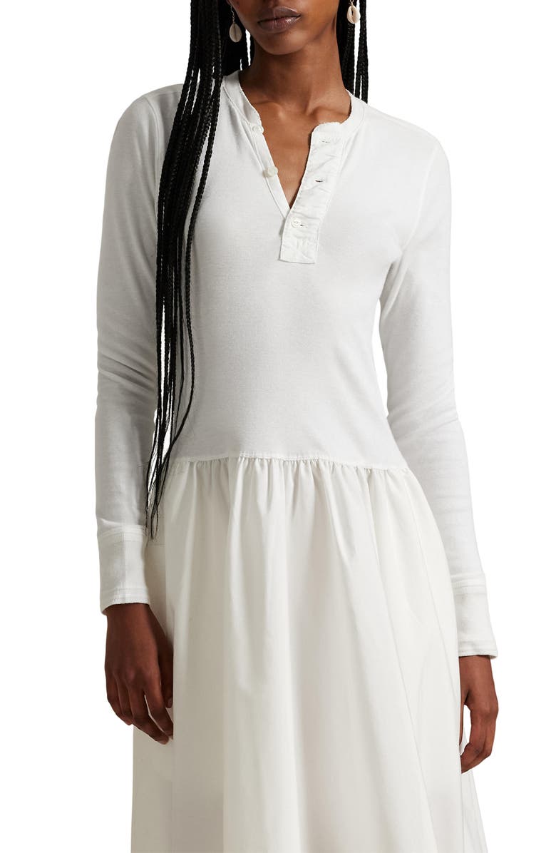 Polo Ralph Lauren Long Sleeve Mixed Media Henley Midi Dress, Alternate, color, Nevis