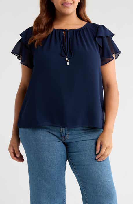 CeCe Ruffle Sleeve Tie Neck Top