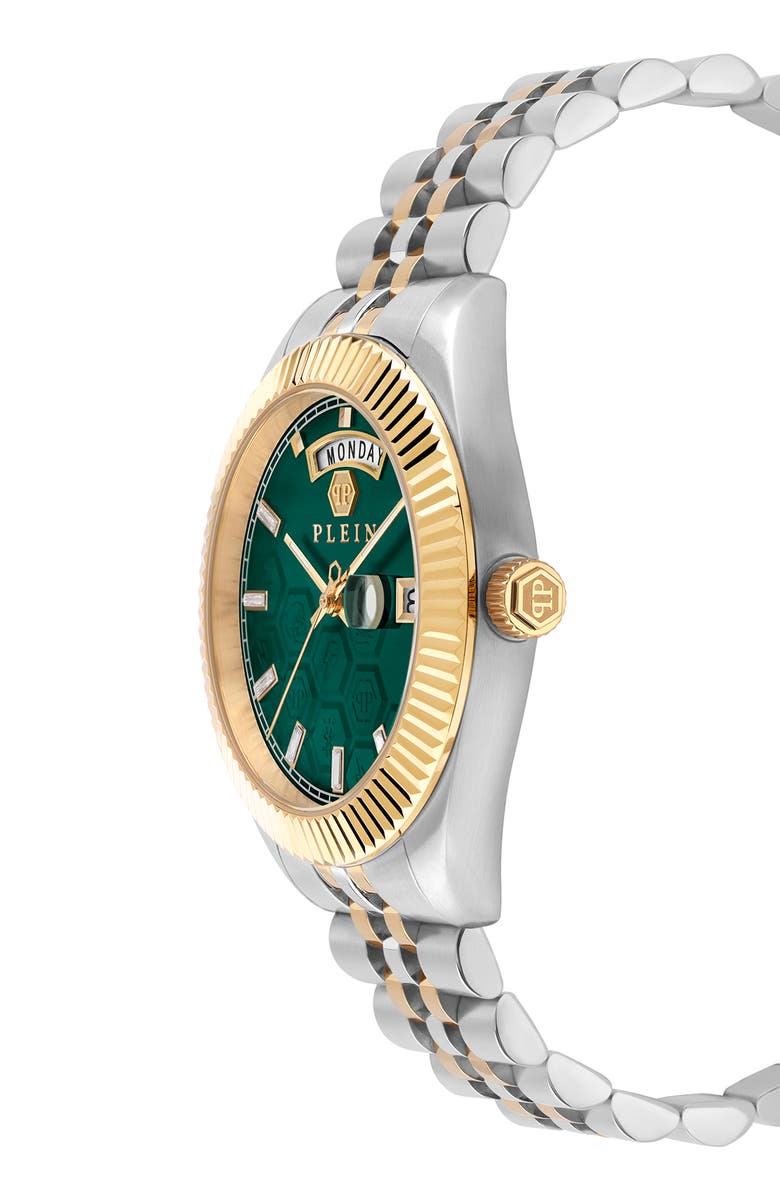 PHILIPP PLEIN Date Superlative Two-Tone Bracelet Watch, 42mm, Alternate, color, Green/ Gold
