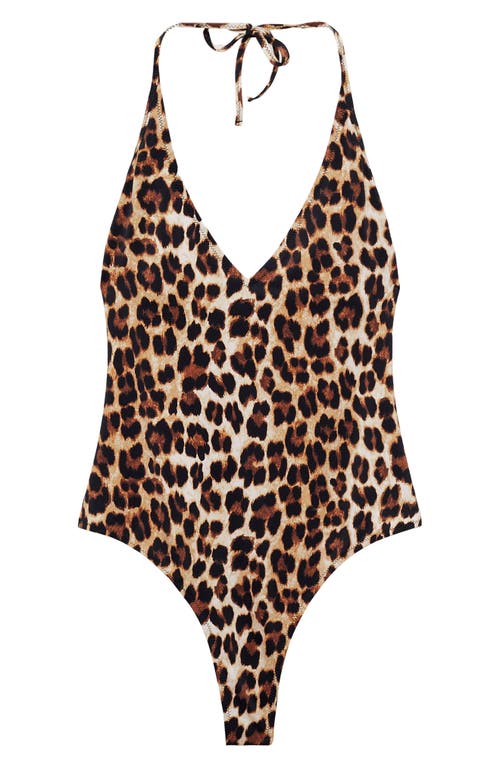 MANGO Halter Neck One-Piece Swimsuit in Brown at Nordstrom, Size Large