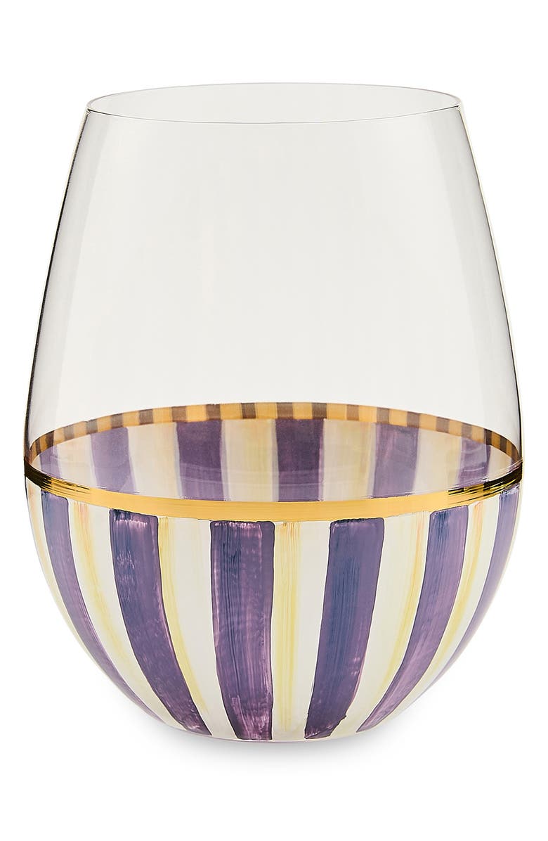 MACKENZIE CHILDS Violet Stripe Stemless Wine Glass, Main, color, Violet