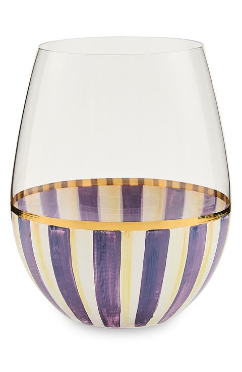 Violet Stripe Stemless Wine Glass