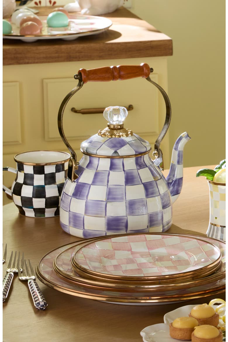 Violet Check Enameled Steel 2-Quart Tea Kettle, Alternate, color, VIOLET