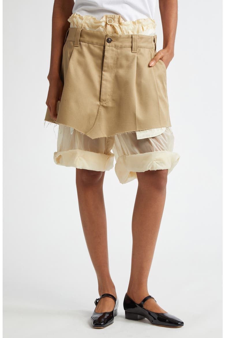 Layered Cuffed Hem Shorts, Main, color, CAMEL/ BUTTER