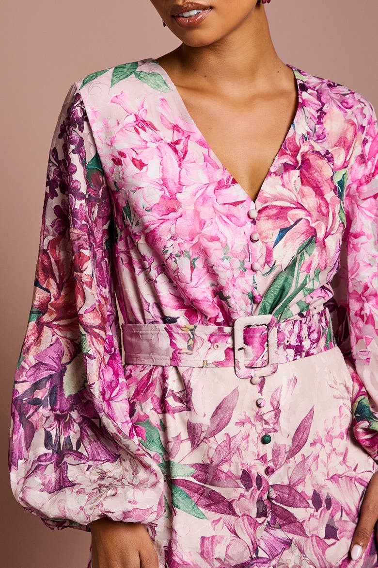 Petite Long Sleeve Chiffon Midaxi Dress, Alternate, color, Pink