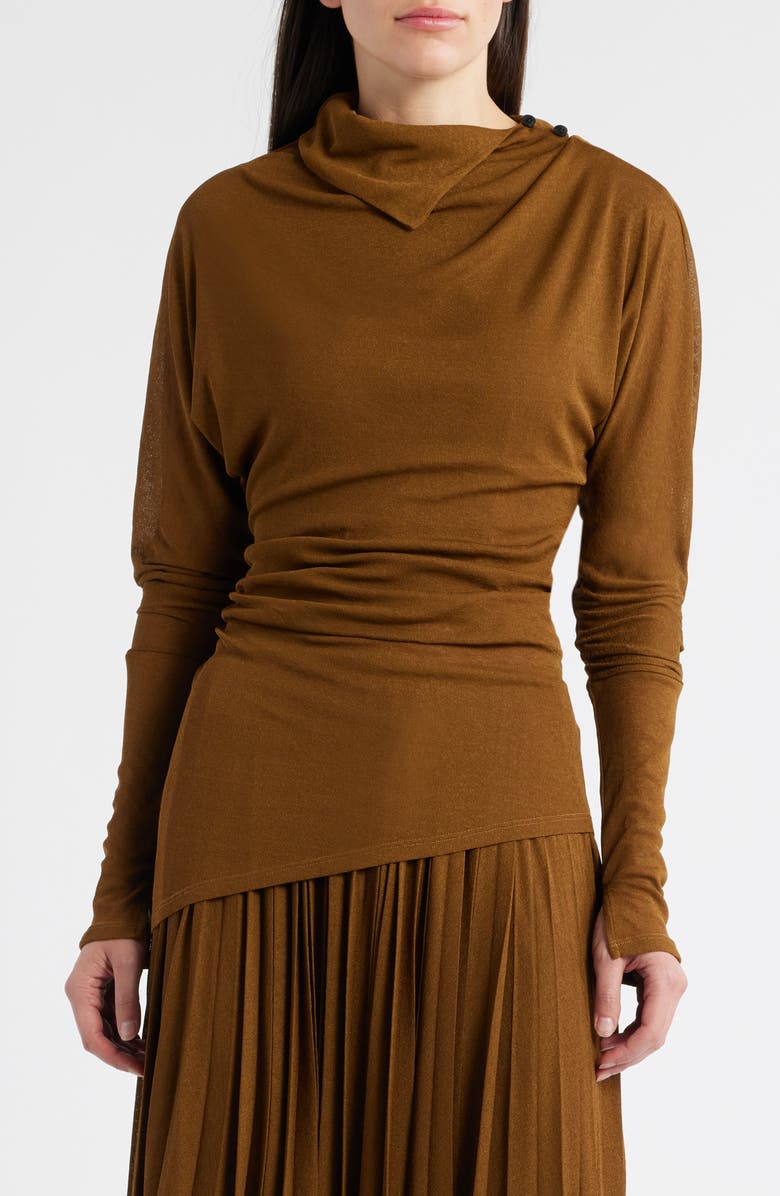 Proenza Schouler Golda Long Sleeve Jersey Top, Main, color, Tobacco