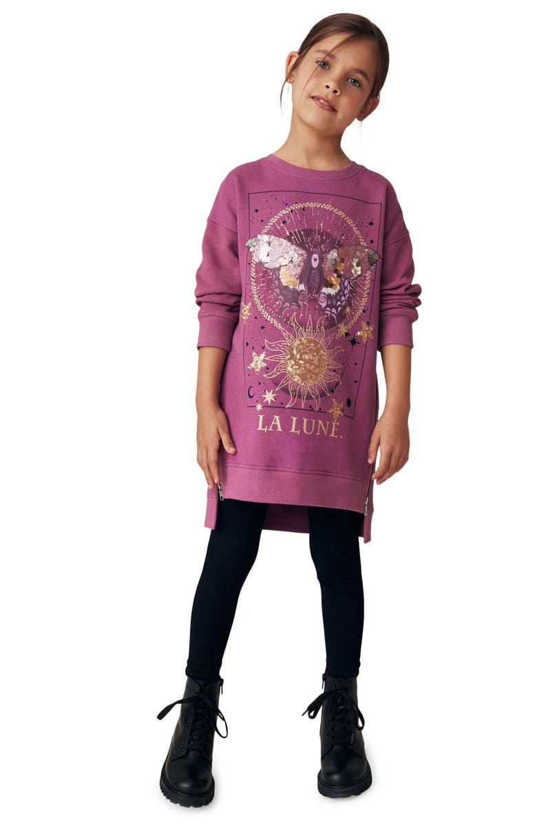 NEXT Kids' Butterfly Long Sleeve Cotton Blend Sweatshirt Tunic, Alternate, color,