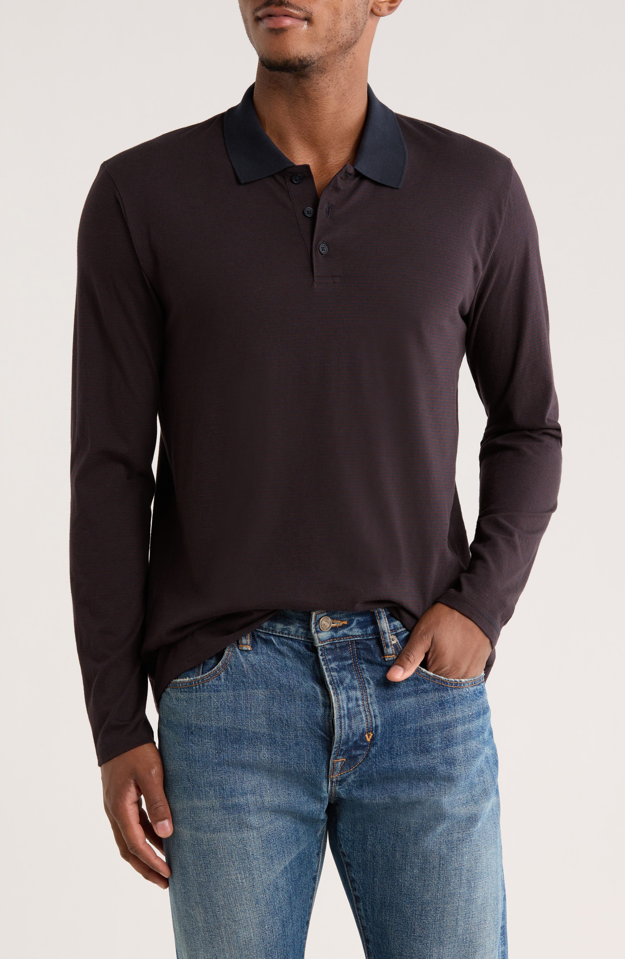 Vince Long Sleeve Cotton Knit Polo