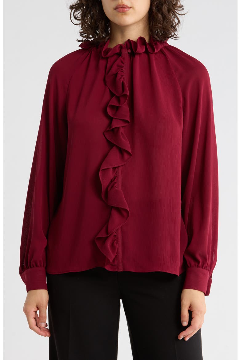 Ruffle Long Sleeve Top, Main, color, WINE