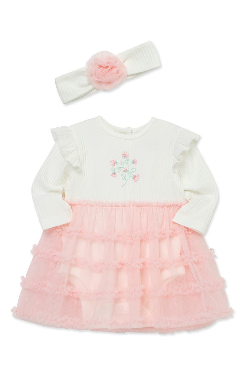 Little Me Long Sleeve Tutu Bodysuit Dress with Headband, Alternate, color, Pink
