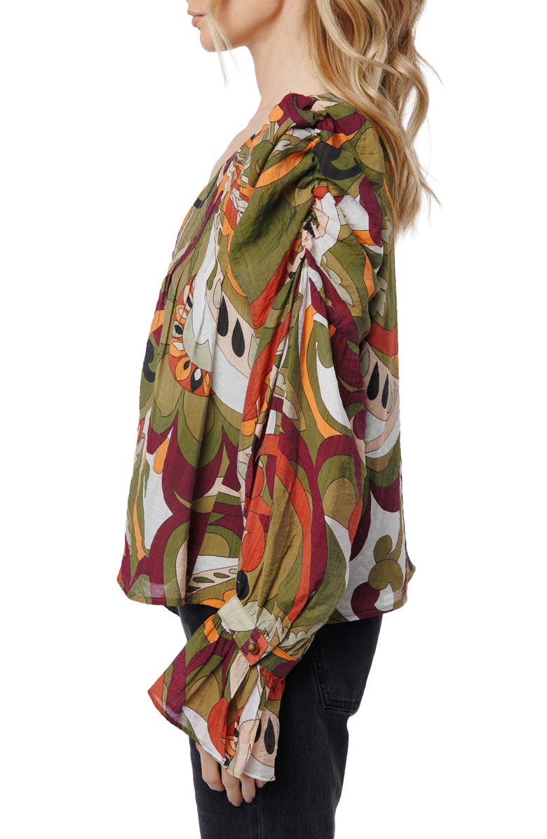 CIEBON Kysandra Abstract Print V-Neck Top, Alternate, color, Green Multi