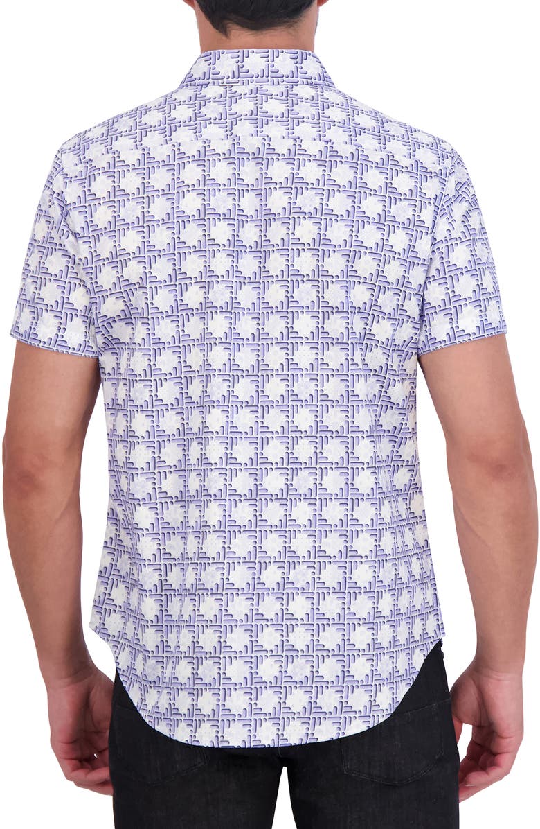 Robert Graham Geo Print Short Sleeve Cotton Button-Up Shirt, Alternate, color, Blue