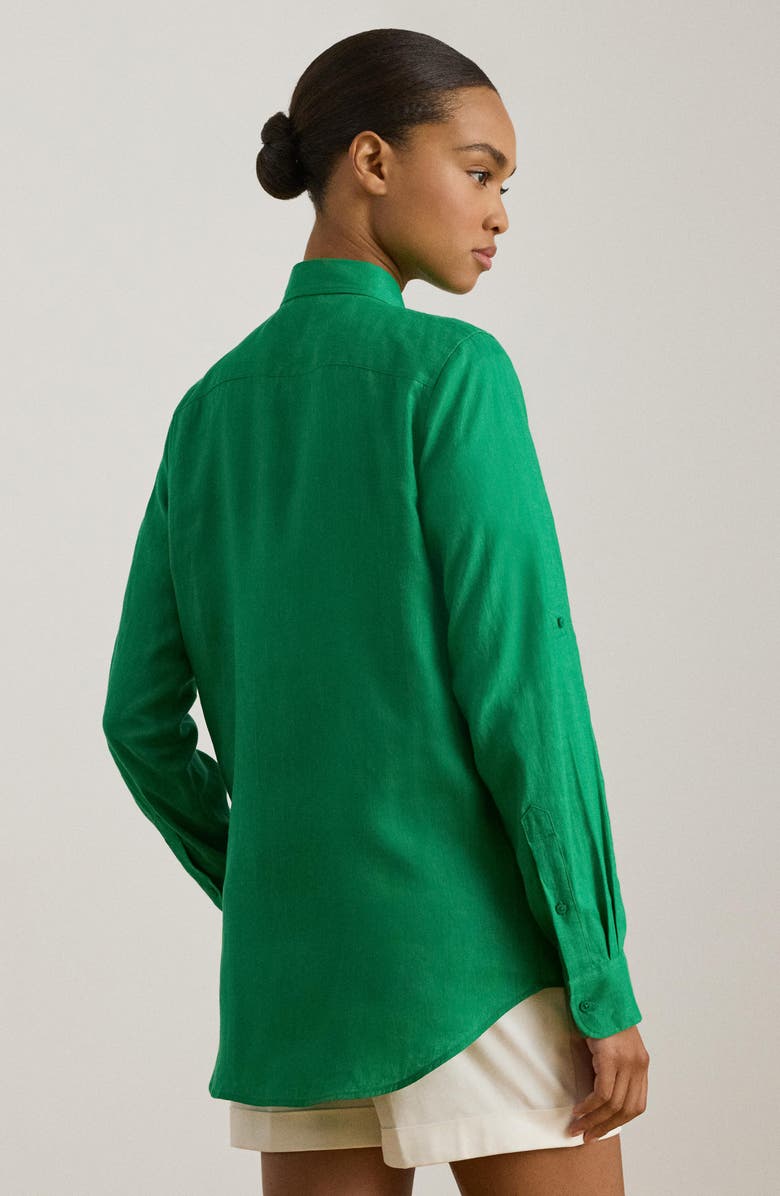 Lauren Ralph Lauren Karrie Linen Button-Up Shirt, Alternate, color, Stem Green