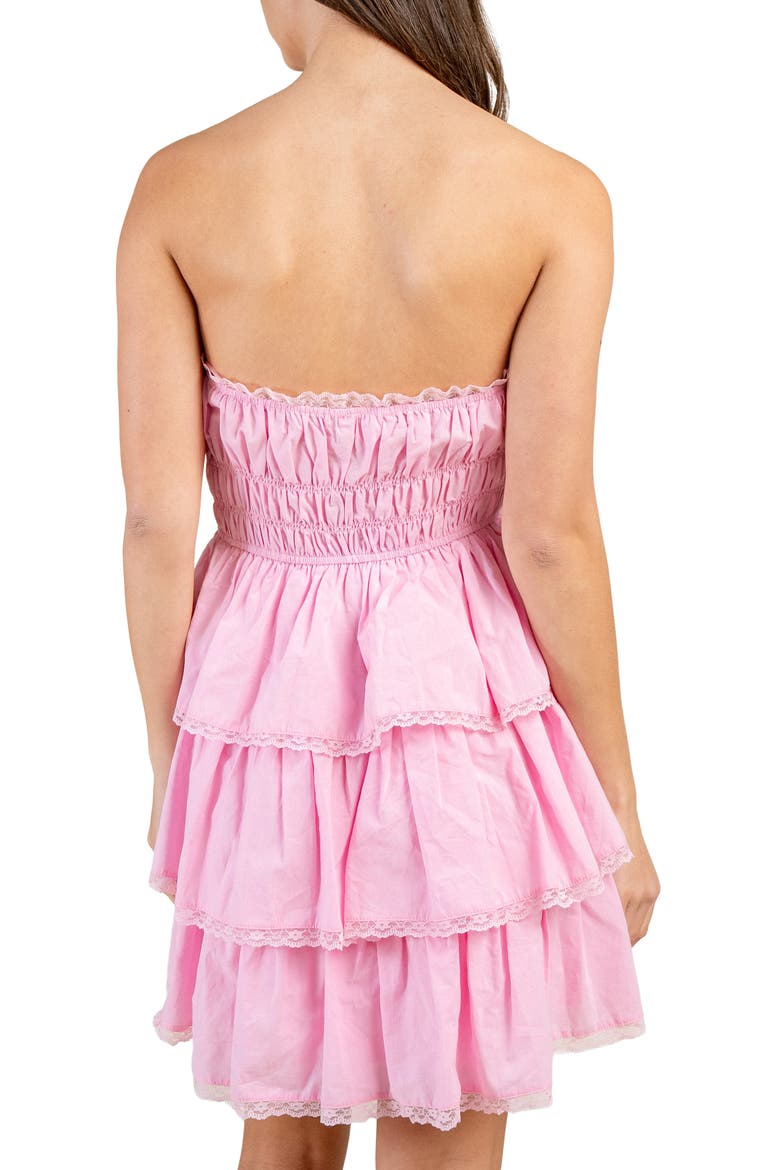 Tiered Cotton Poplin Strapless Minidress, Alternate, color, PINK