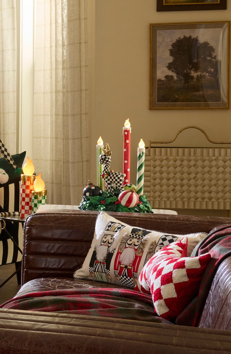 MACKENZIE CHILDS Check It Out Illuminated Deer & Candle Centerpiece, Alternate, color, Green