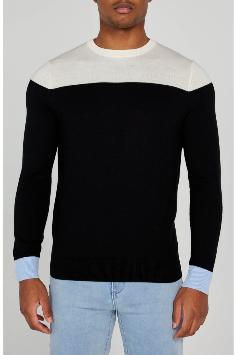 Boynton Colorblock Merino Wool Crewneck Sweater, Main, color, TUXEDO