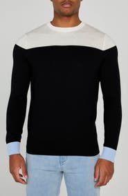 Redvanly Boynton Colorblock Merino Wool Crewneck Sweater