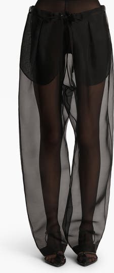 パンツ Khaite Silk Organza Trousers With Drawstring Waist Khaite Trenton Sheer Silk Blend Organza Drawstring Pants