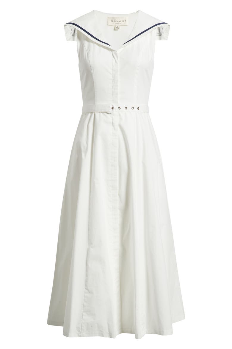 Sailor Collar Cotton Midi Dress, Alternate, color, WHITE
