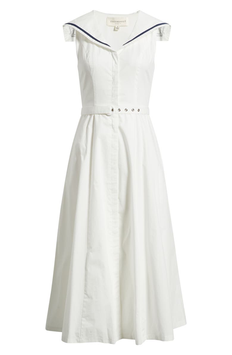 FREEMARKET Sailor Collar Cotton Midi Dress, Alternate, color, White