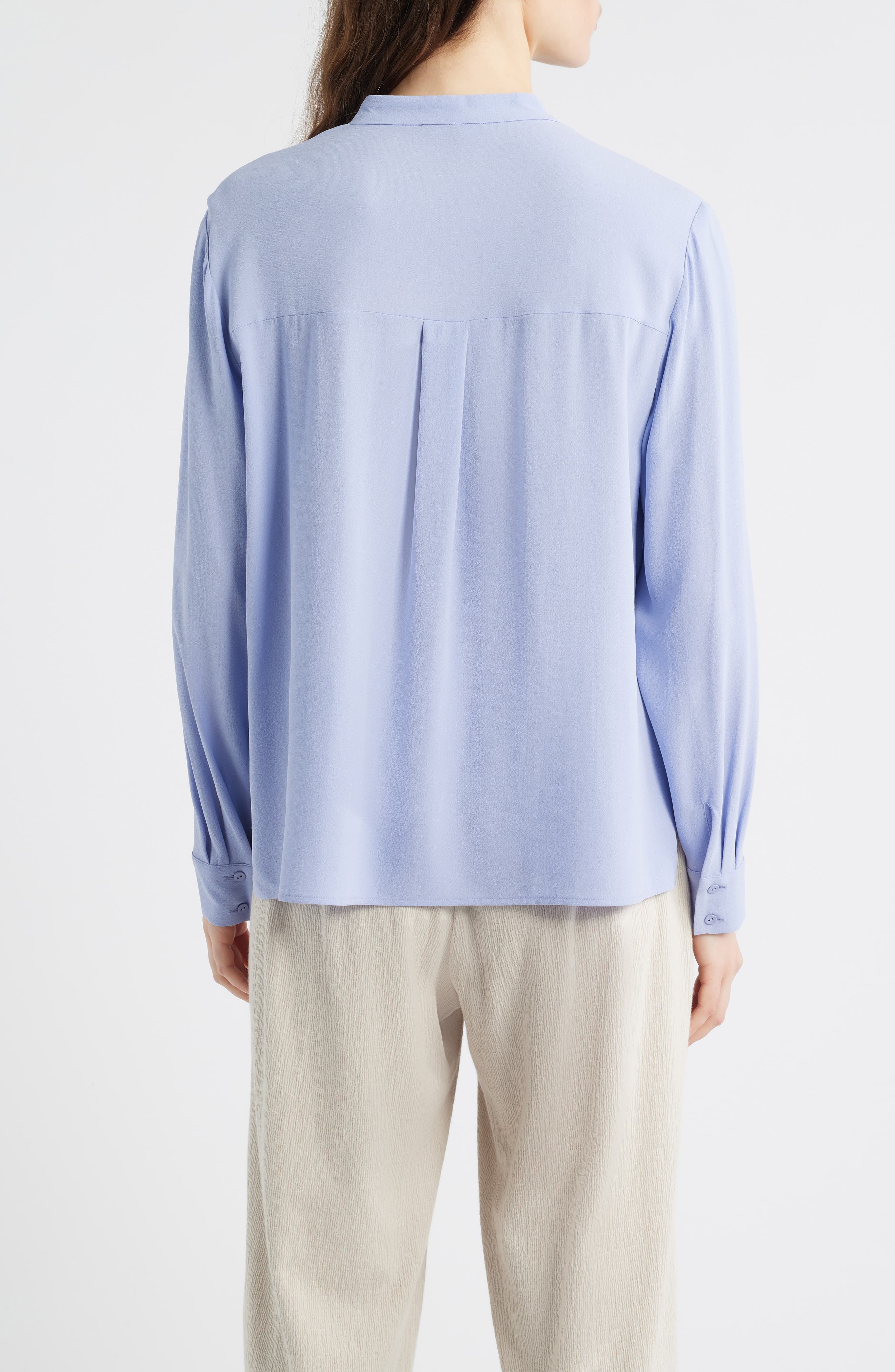 Mandarin Collar Silk Button-Up Shirt - image 2
