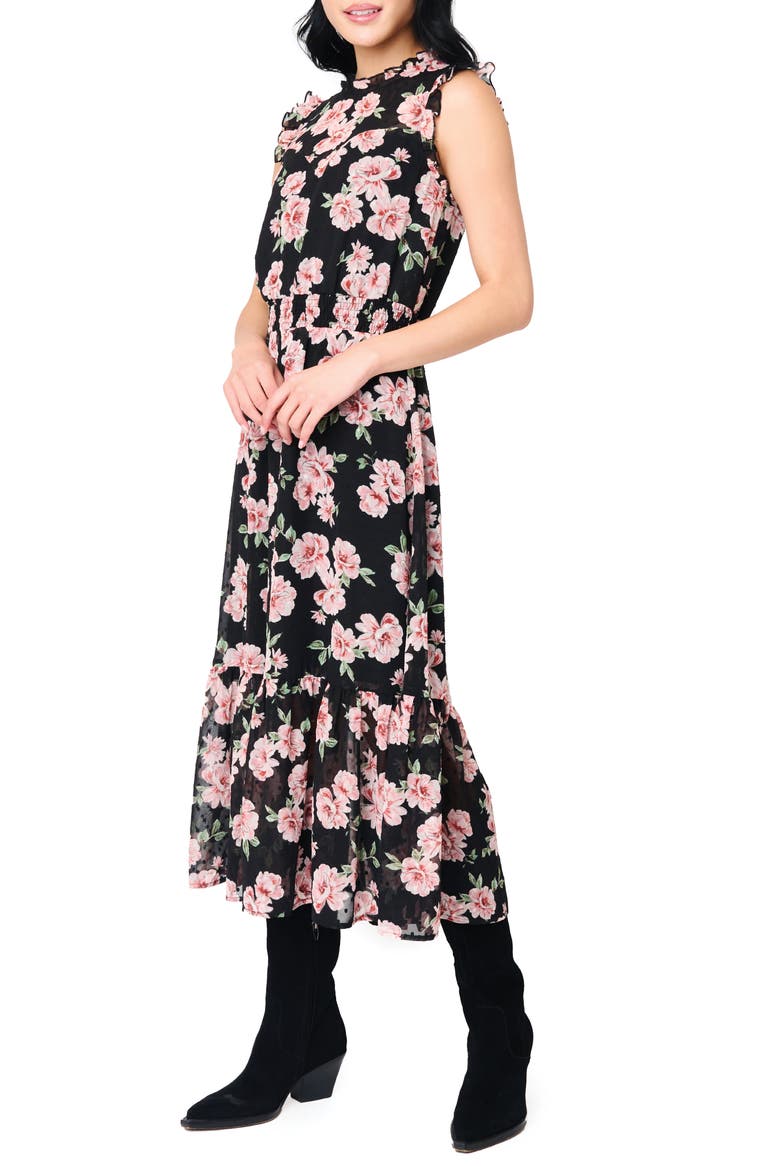 Sweetheart Sleeveless Floral Dress, Alternate, color, BLACK PINK FLORAL