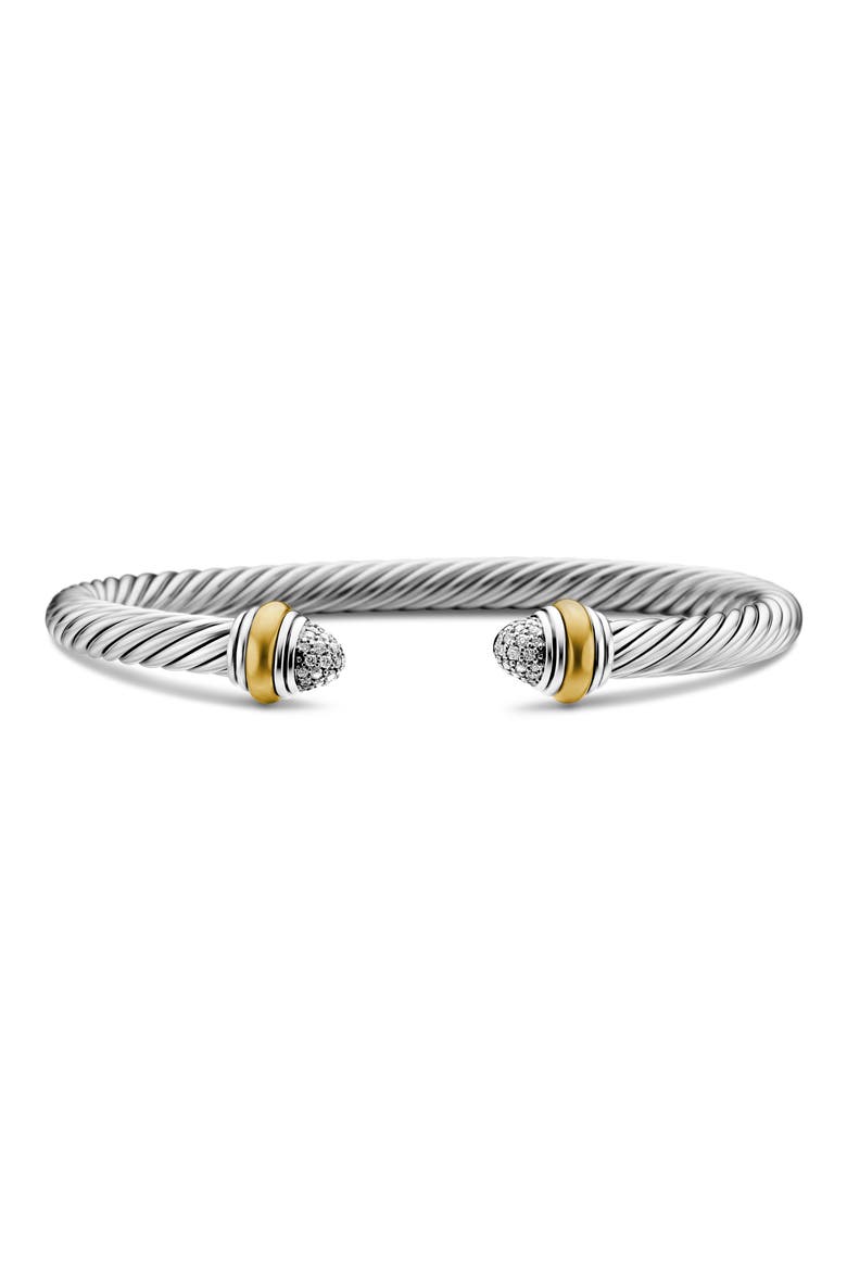 Classic Cable Bracelet in Sterling Silver with 14K Yellow Gold and Pavé Diamond Domes, 5mm, Main, color, SILVER PAVE