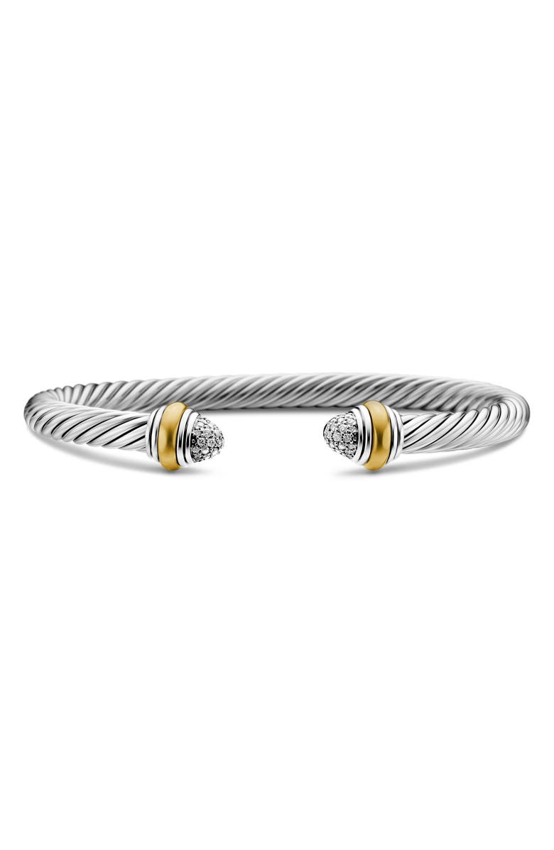 David Yurman Classic Cable Bracelet in Sterling Silver with 14K Yellow Gold and Pavé Diamond Domes, 5mm, Main, color, Silver/ Gold/ Diamond